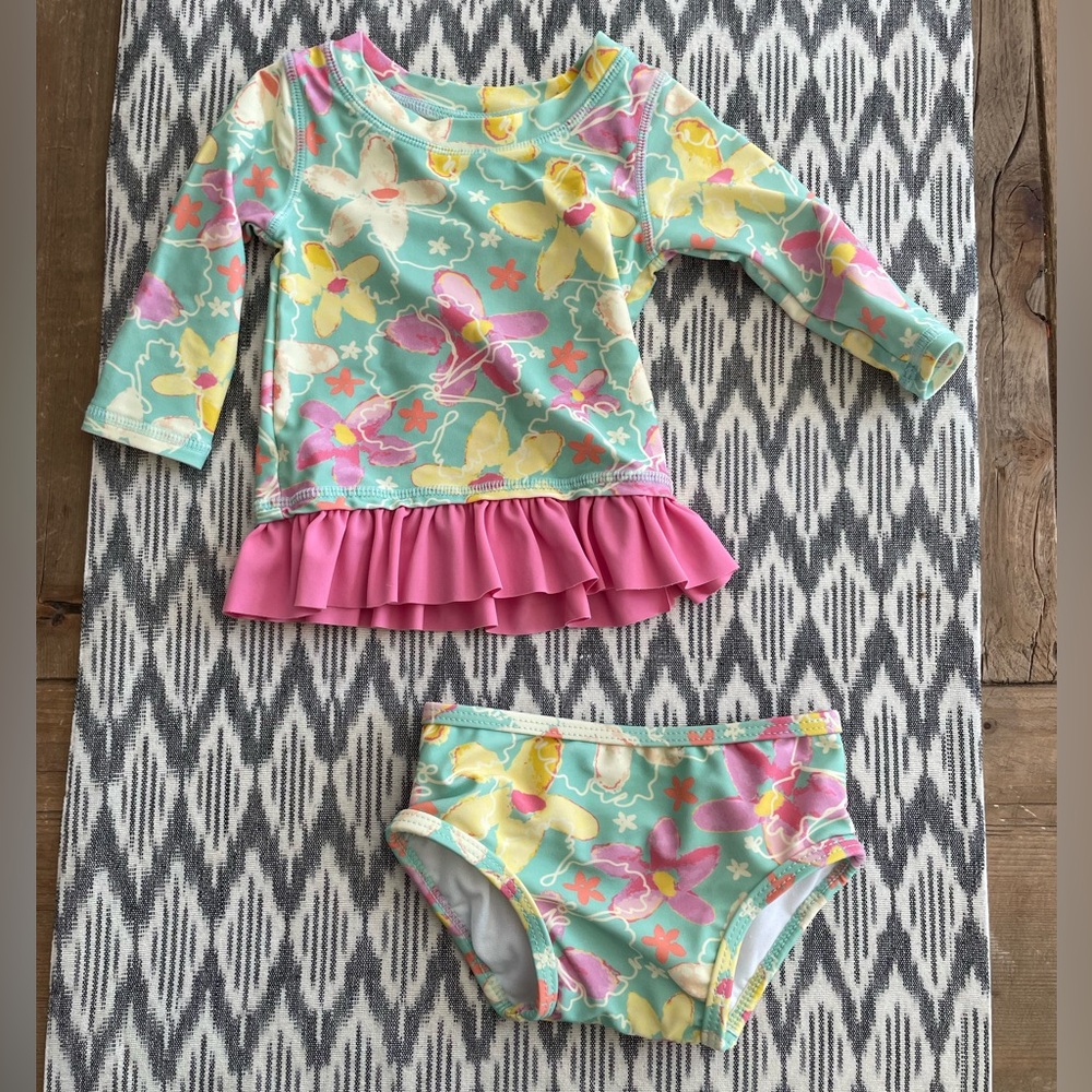 Ruffle Butts: Floral Long Sleeve Rash Guard 2-Piece Swimsuit
